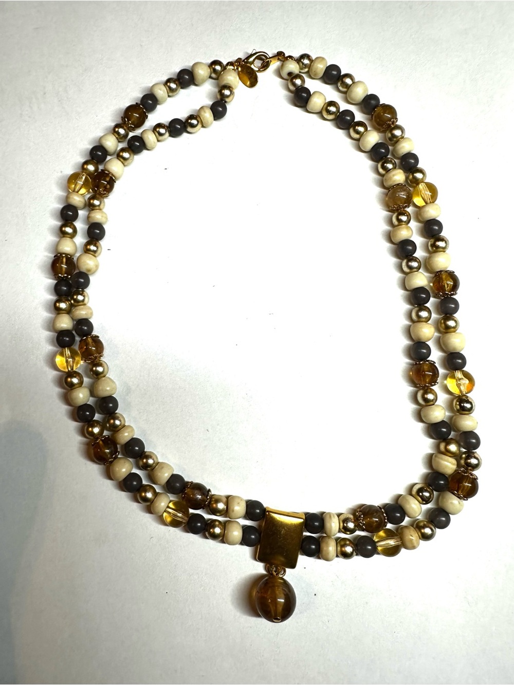 Worthington Multi Strand Beaded Statement Necklace Gold Tone Amber Acrylic Drops